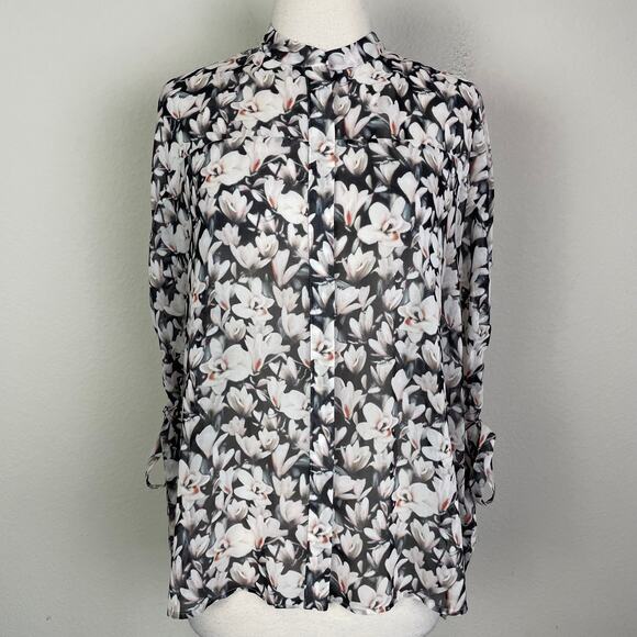 Allsaints Black White Floral Button Front Sleeveless Top Small - Picture 2 of 10